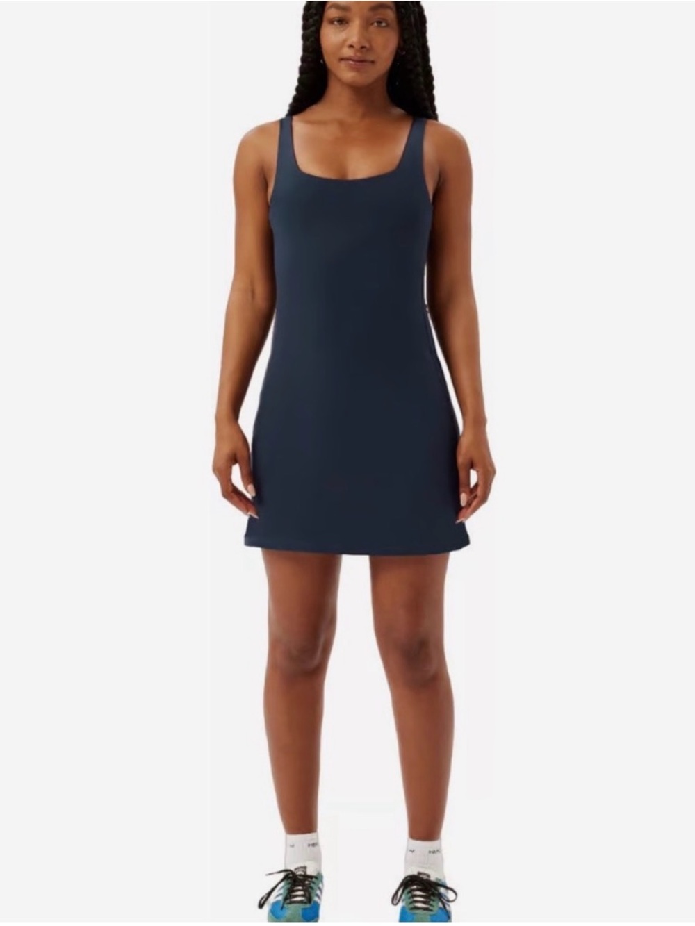 Girlfriend Collective Lucia Dress navy square-neck active dress